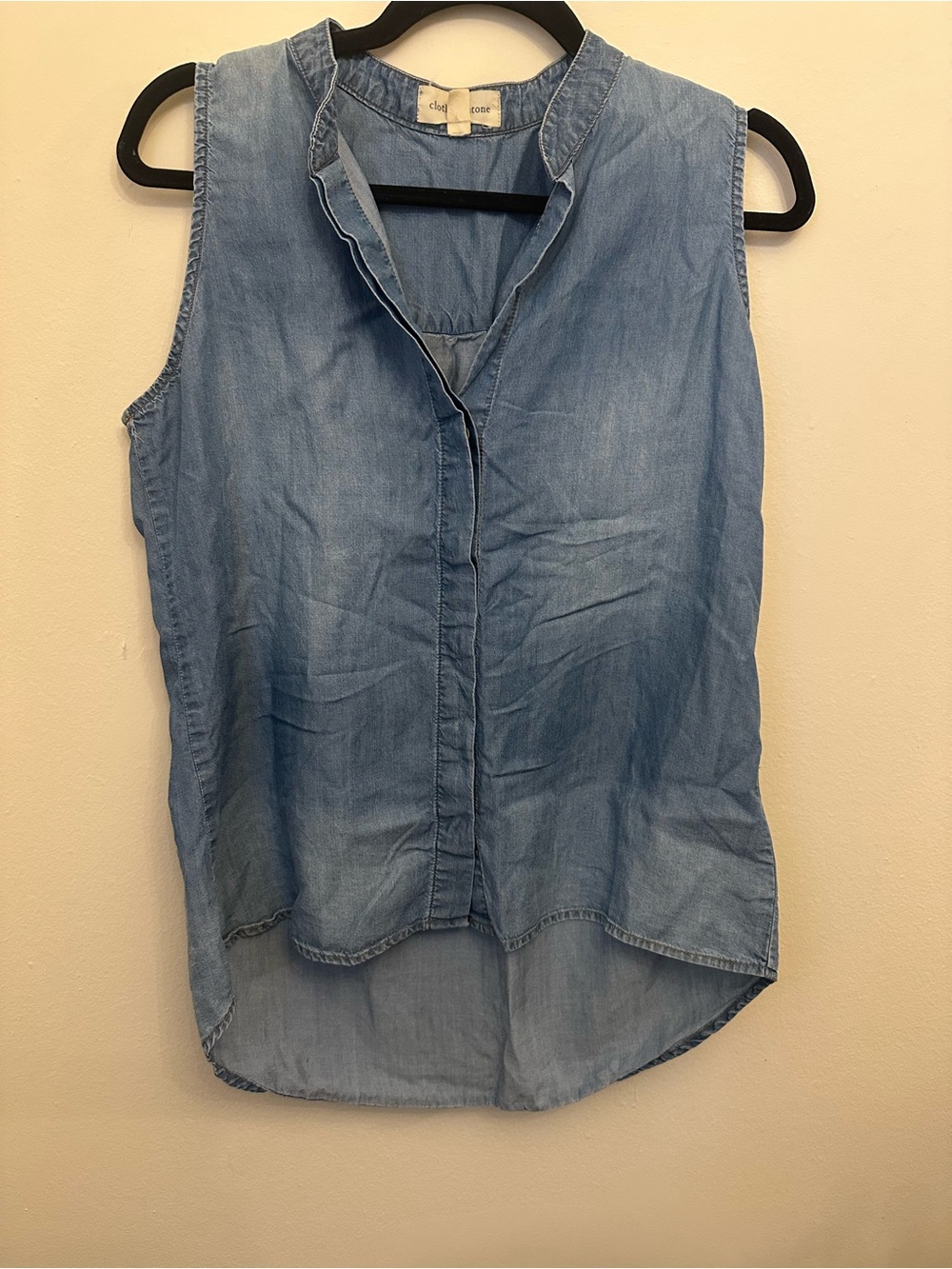 Cloth & Stone Anthropologie S Chambray Tencel Sleeveless Button Down Top Western